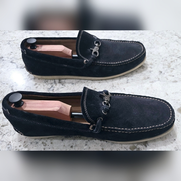 John Varvatos Men's Boat Loafers size 12 Navy Suade Leather Horse bit Sole - Picture 2 of 7